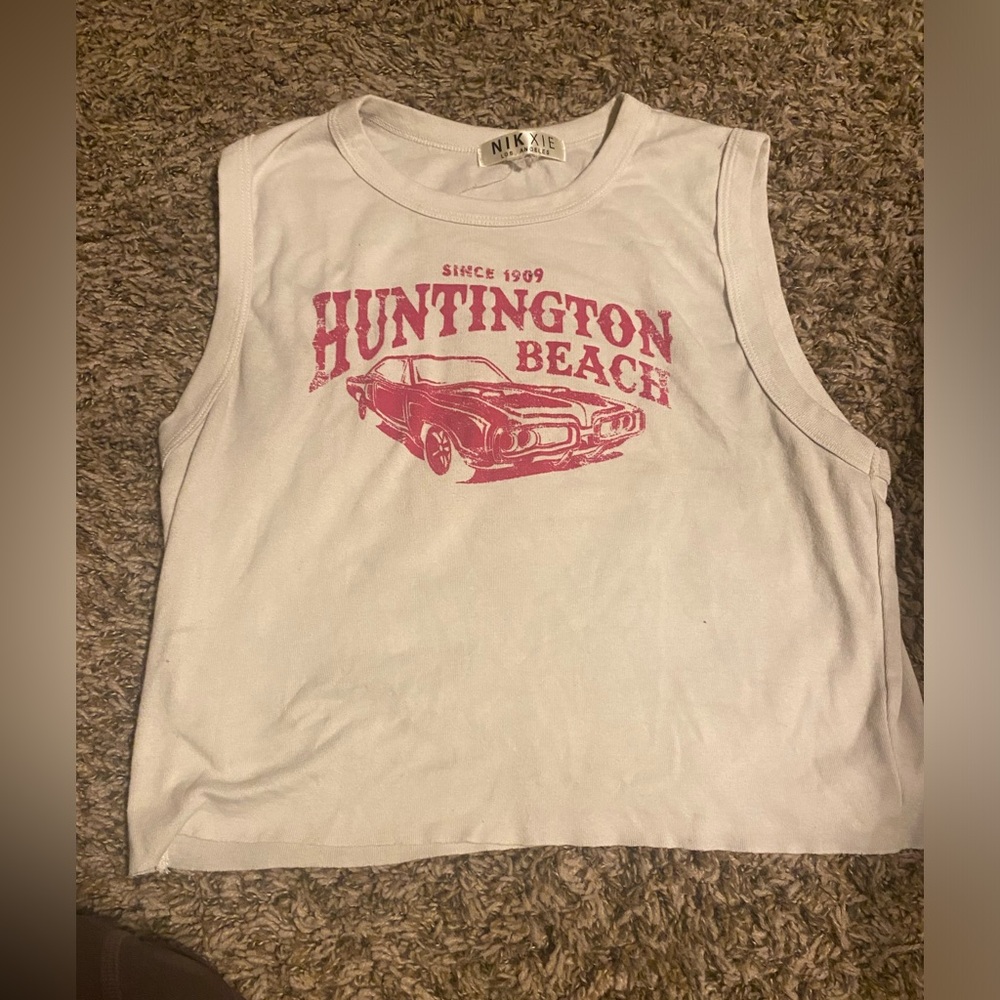 White Sleeveless Top with Pink Graphic